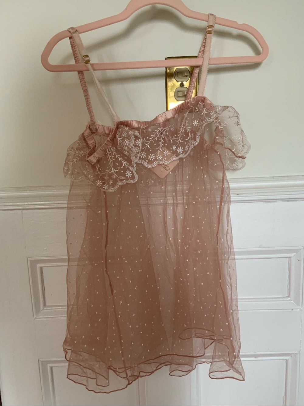 Mimi Holliday Damaris Pink Silk Sheer Embroidered Babydoll Cami NWT